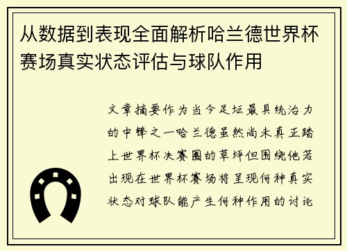 从数据到表现全面解析哈兰德世界杯赛场真实状态评估与球队作用 从数据到表现全面解析哈兰德世界杯赛场真实状态评估与球队作用